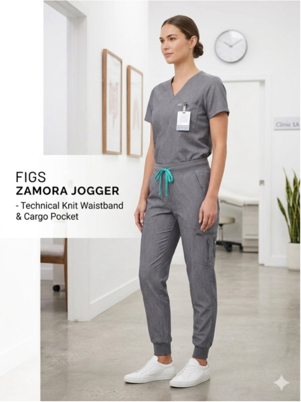 FIGS Zamora Jogger Scrub Pants Womens L/P Large Petite Gray Cargo Technical Knit